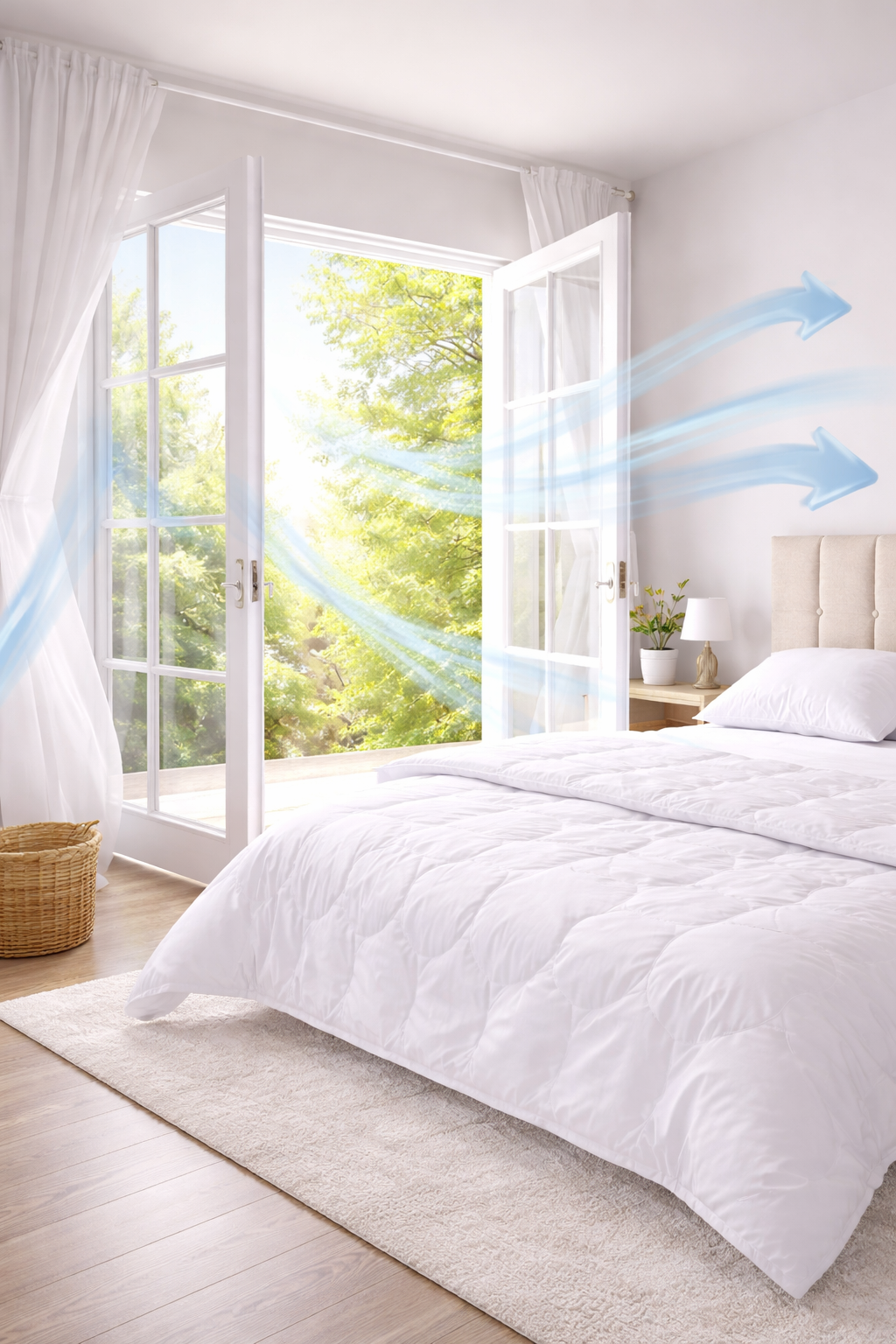 Čistá a nadýchaná prikrývka v modernej spálni